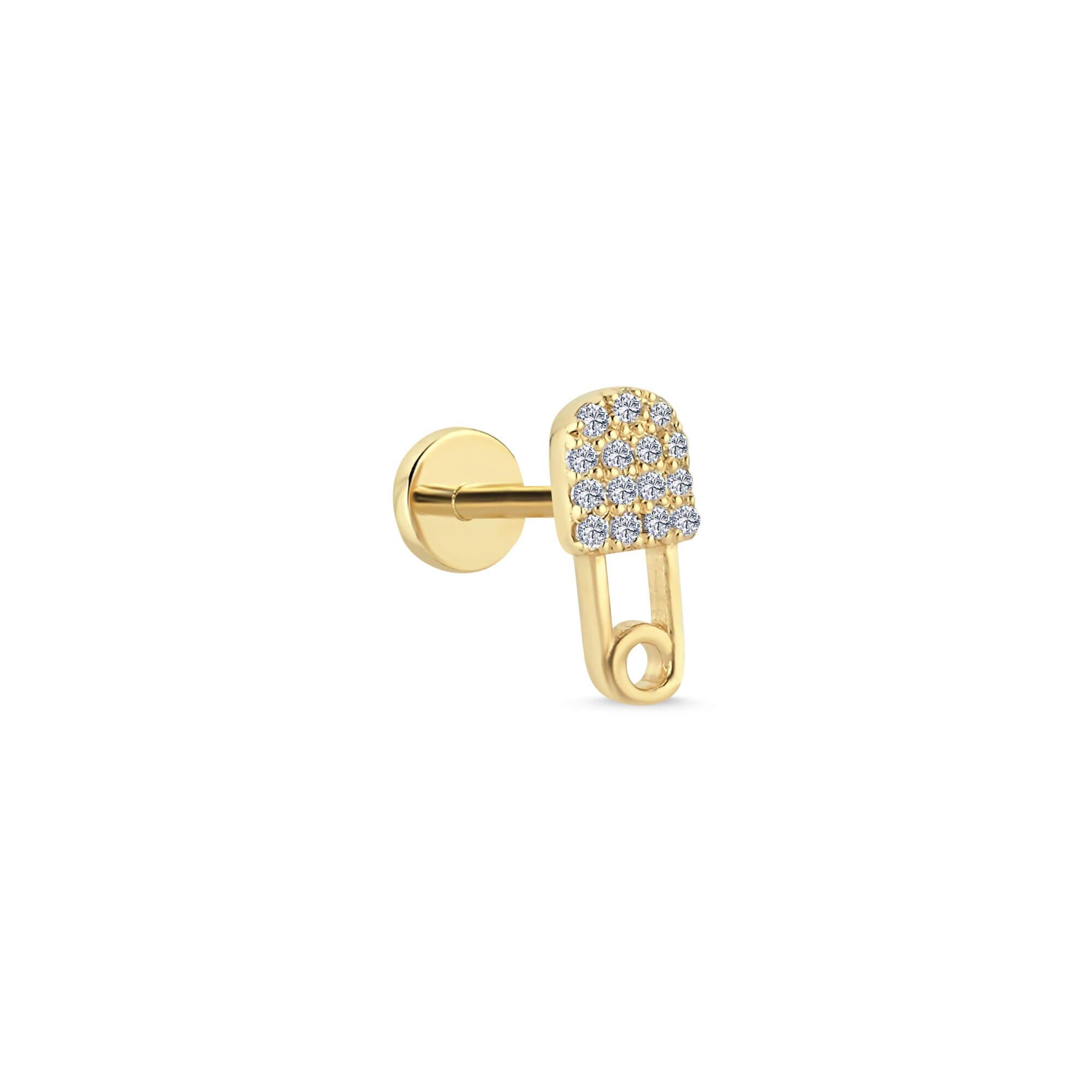 14 Ayar Altın Pırlanta Çengelli İğne Tragus Piercing Küpe