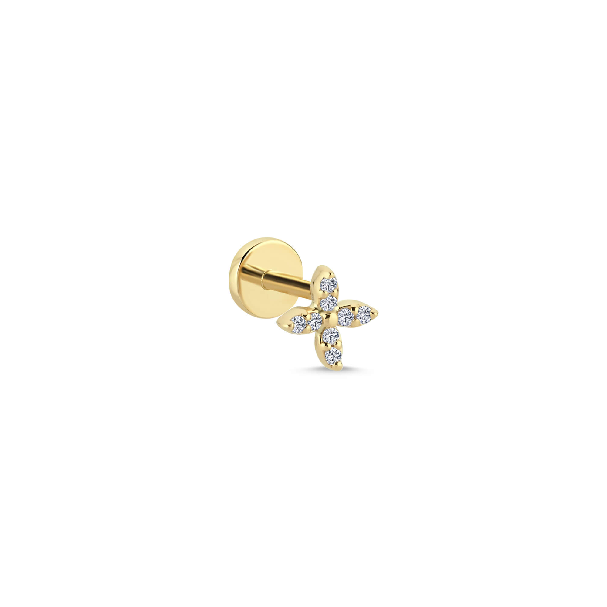 14 Ayar Altın Pırlanta Floral Motif Tragus Piercing Küpe