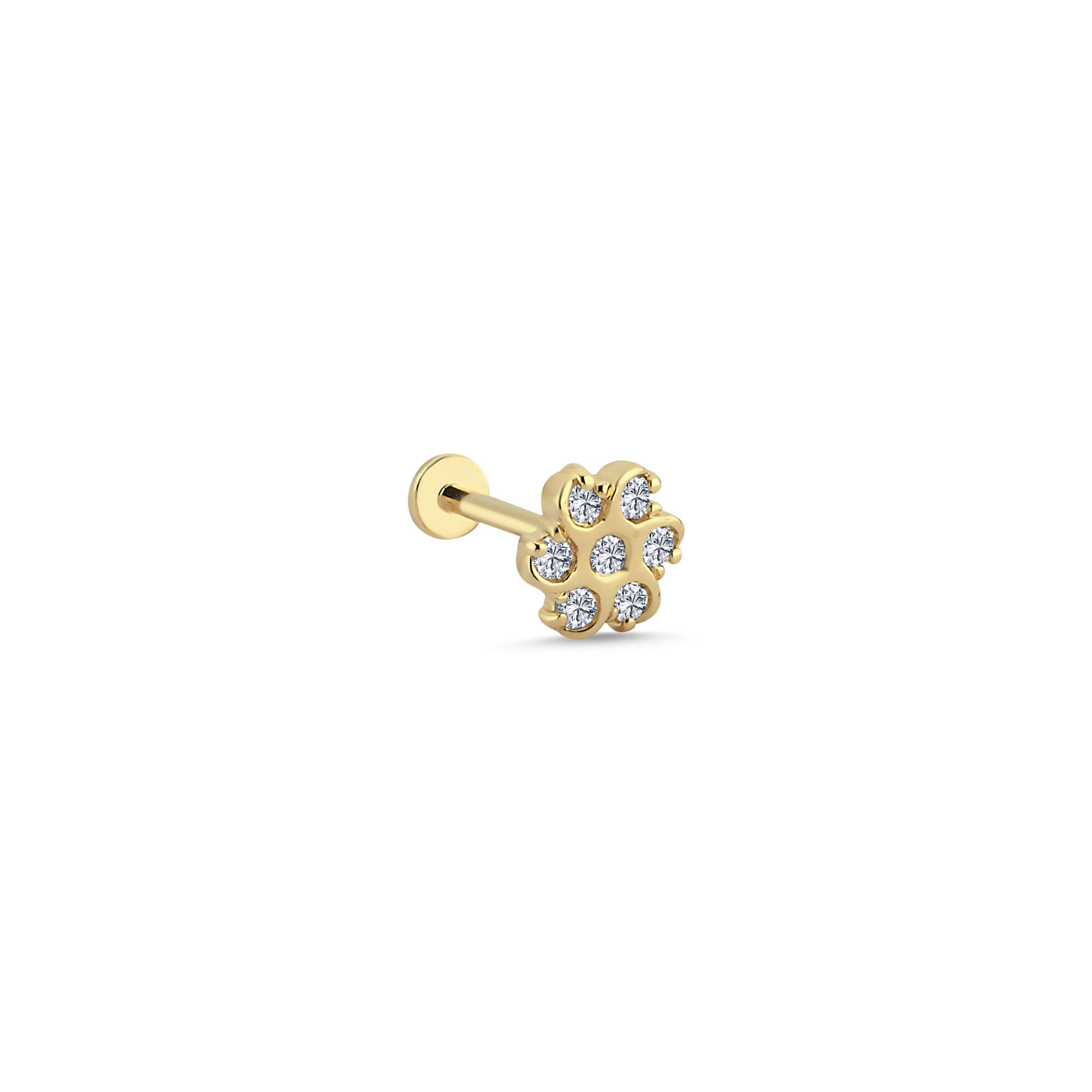 14 Ayar Altın Pırlanta Güneş Tragus Piercing Küpe