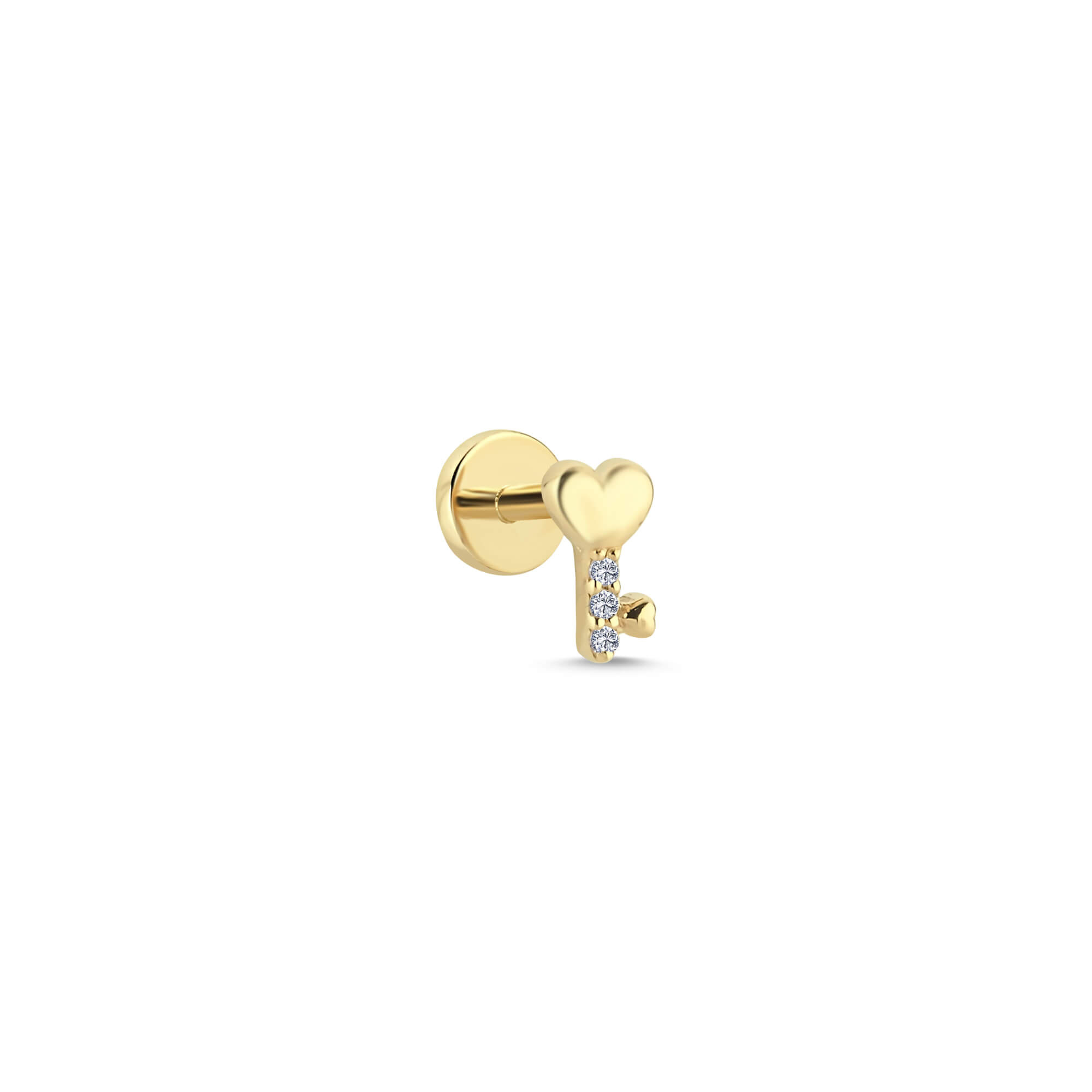 14 Ayar Altın Pırlanta Kalp ve Anahtar Tragus Piercing Küpe