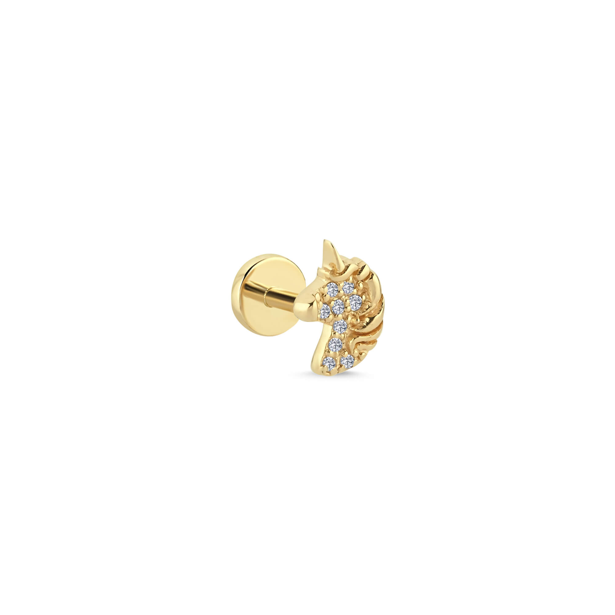 14 Ayar Altın Pırlanta Unicorn Tragus Piercing Küpe