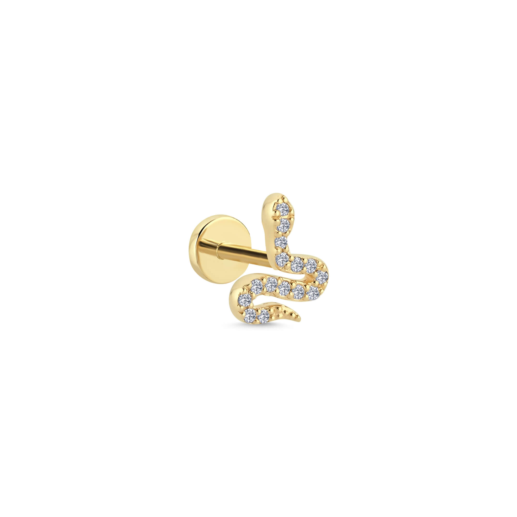 14 Ayar Altın Pırlanta Yılan Tragus Piercing Küpe