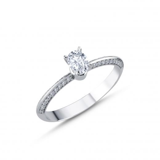 0.46 ct Oval Pırlanta Yan Taşlı Zarif Tektaş Yüzük | E Renk| HRD