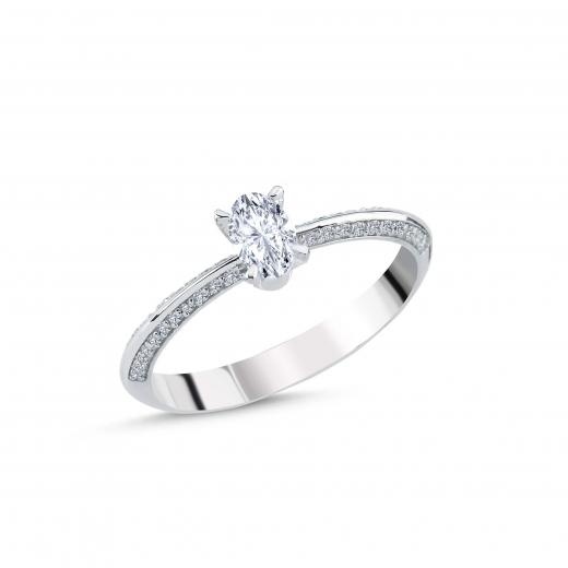 0.56 ct Oval Pırlanta Yan Taşlı Zarif Tektaş Yüzük | F Renk | HRD
