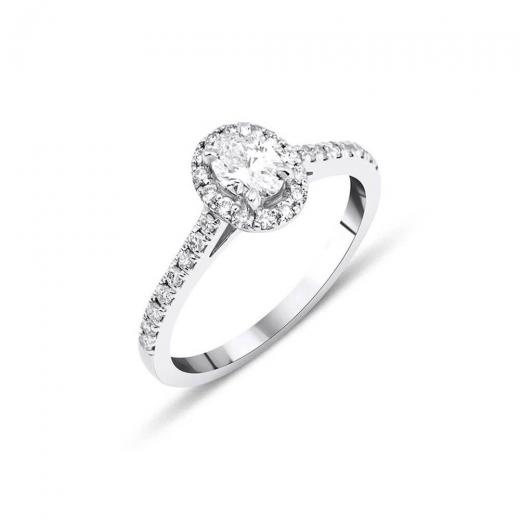 0.72 Karat Oval Pırlanta Halo Tektaş Yüzük | D Renk | HRD