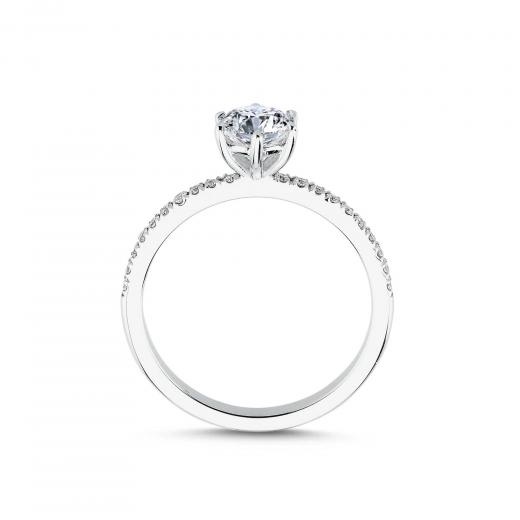 0.86 ct Pırlanta Yan Taşlı Altı Tırnak Tektaş Yüzük | F Renk HRD hover