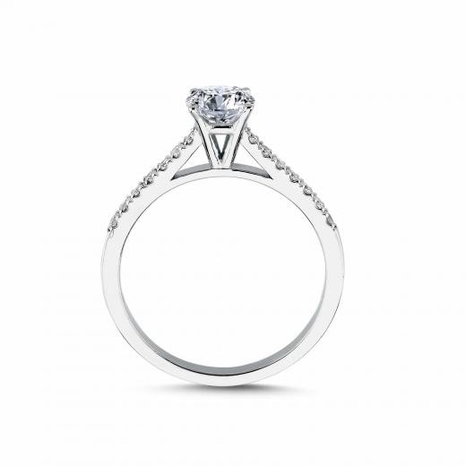 0.86 ct Pırlanta Yan Taşlı İnce Tırnak Tektaş Yüzük | G Renk HRD hover