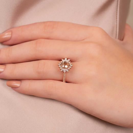 Oval Morganite ve Pırlanta Vintage Yüzük hover