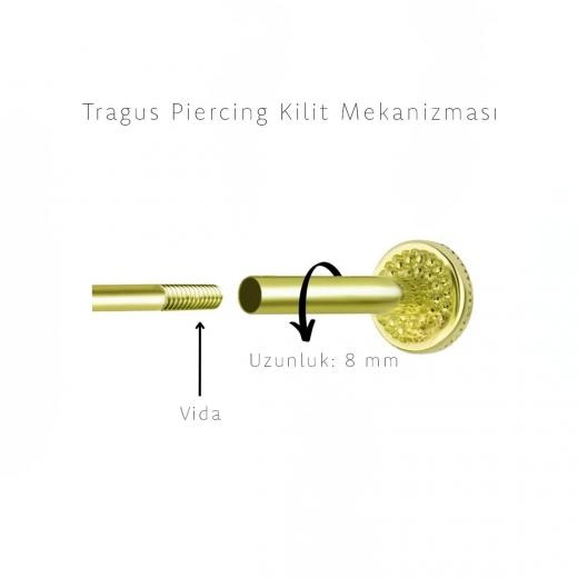14 Ayar Altın Pırlanta Başak Tragus Piercing Küpe hover
